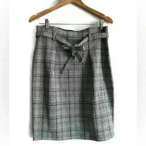 NWT Max Studio Women’s Grey Plaid Belted Skirt Work Office Preppy Prep Medium